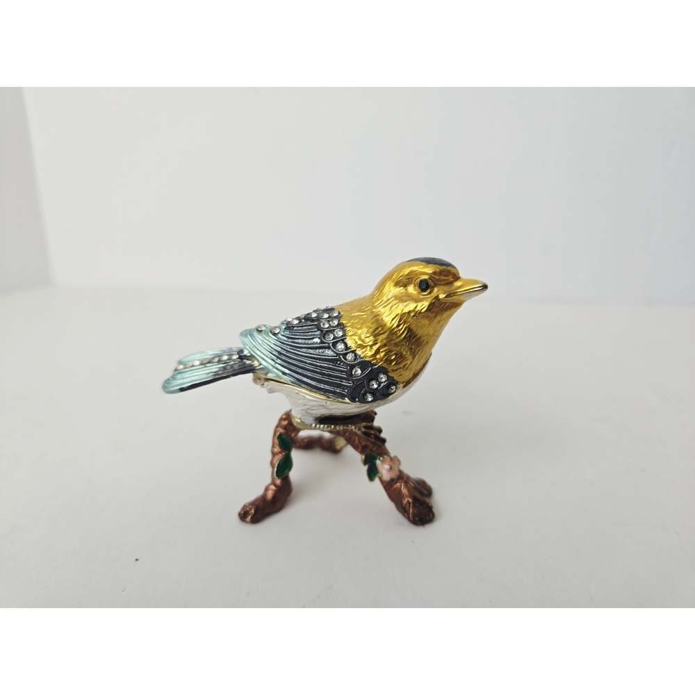 Decorative Trinket Box rhinestone hinged yellow bird on branch